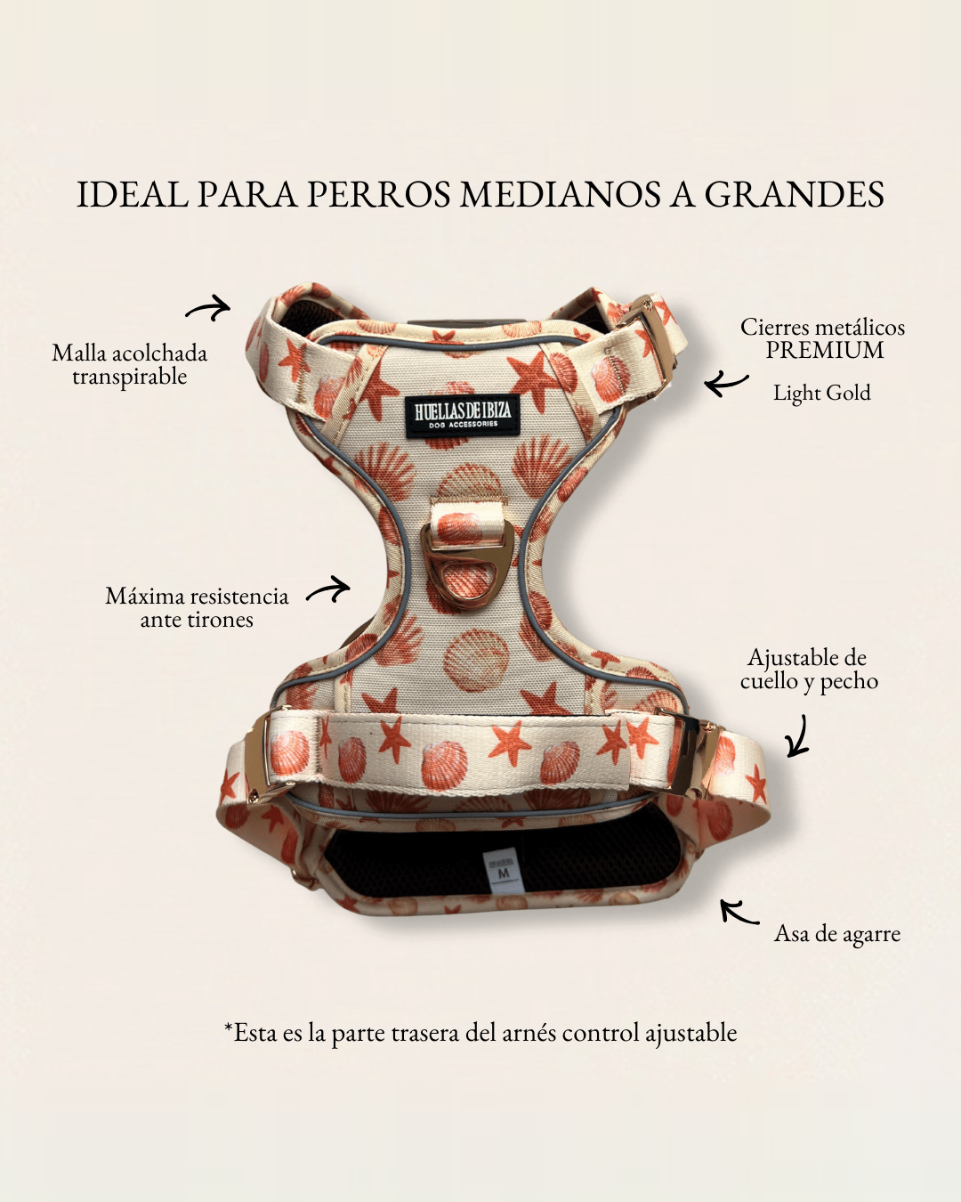 Arnés ajustable control Premium para perros "Arena y Sal" - Huellas de Ibiza