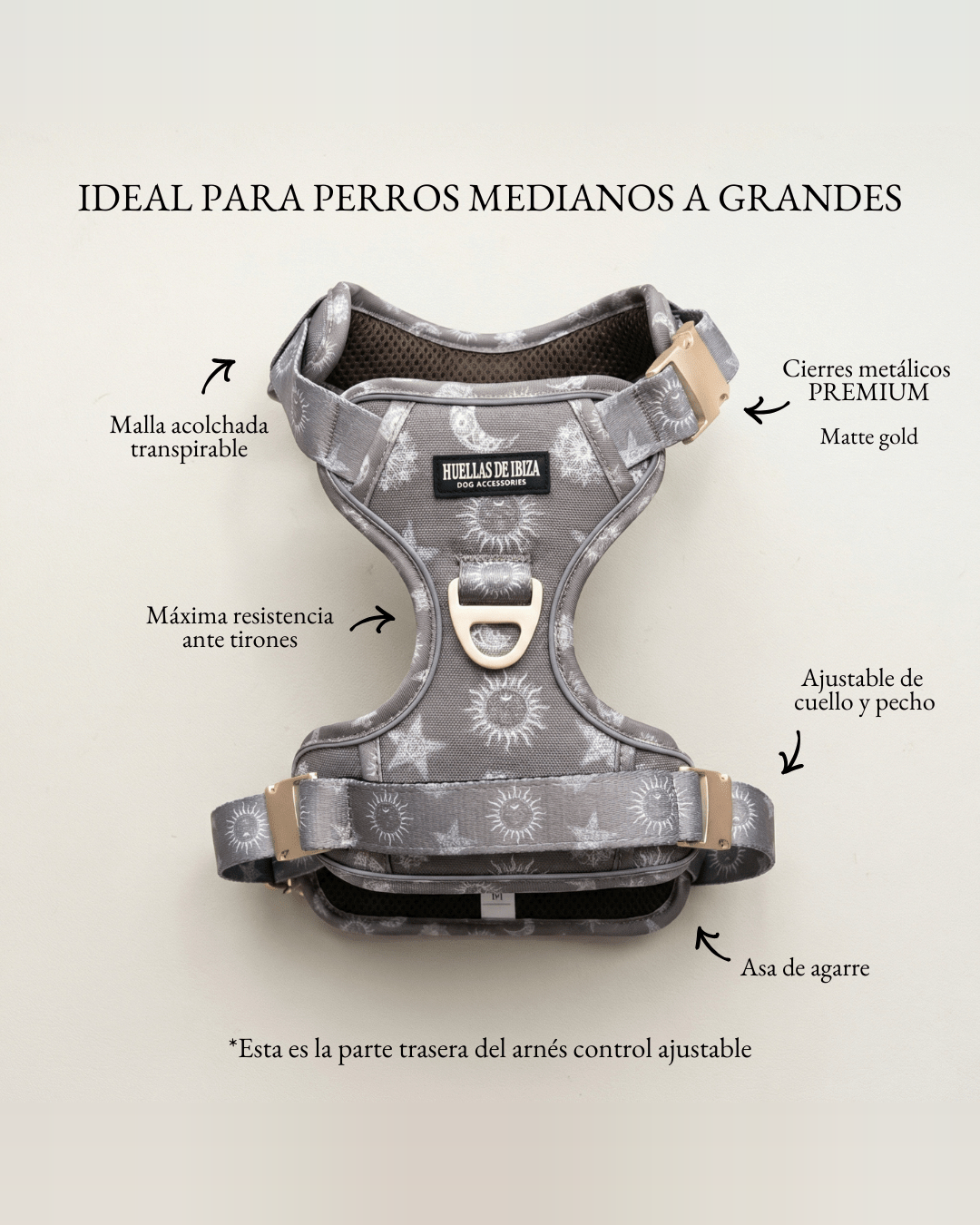 Pack Dogfluencer - Arnés ajustable control Premium "Day&Night Ibiza" - Huellas de Ibiza