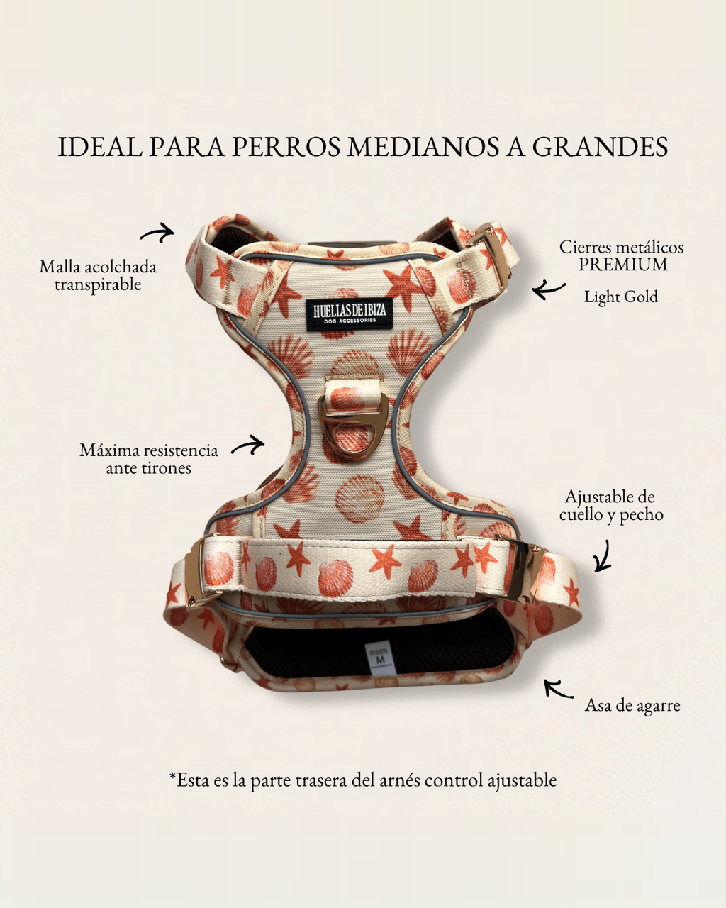 Arnés ajustable control Premium para perros "Arena y Sal" - Huellas de Ibiza