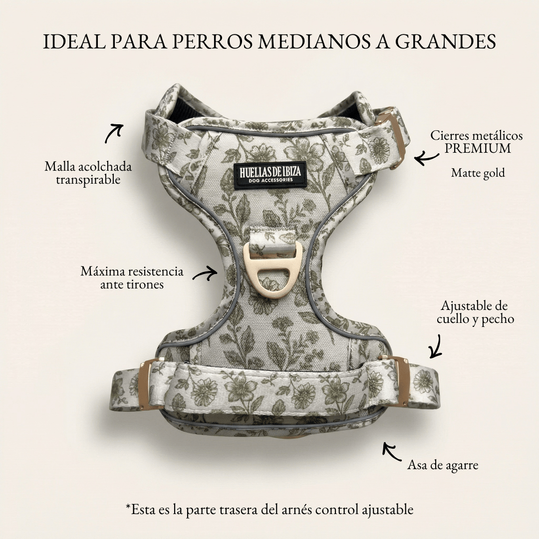 Arnés ajustable control Premium para perros "Boho Chic Ibiza" - Huellas de Ibiza
