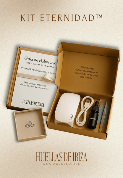 Kit Eternidad™ para encapsular el recuerdo de tu perro - Anillo Ajustable Eternidad™ - Huellas de Ibiza