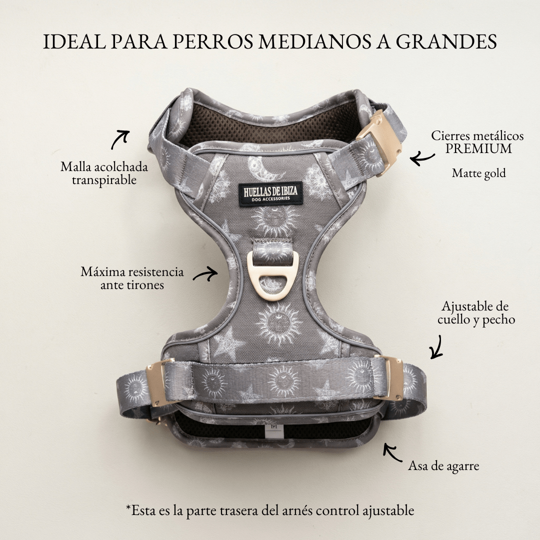 Pack Dogfluencer - Arnés ajustable control Premium "Day&Night Ibiza" - Huellas de Ibiza