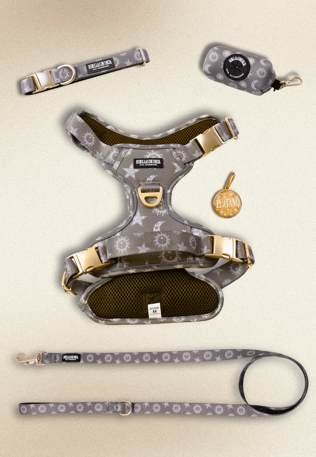 Pack Dogfluencer - Arnés ajustable control Premium "Day&Night Ibiza" + Joya Identificativa - Huellas de Ibiza