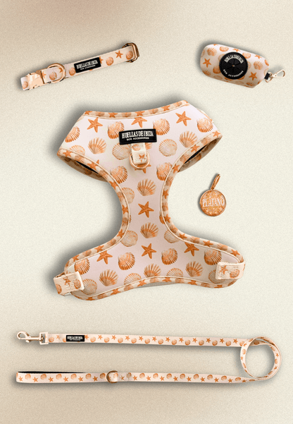 Pack Dogfluencer - Arnés ajustable Premium "Arena y Sal" + Joya Identificativa - Huellas de Ibiza