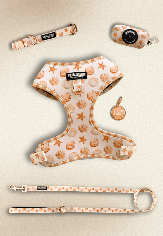 Pack Dogfluencer - Arnés ajustable Premium "Arena y Sal" + Joya Identificativa - Huellas de Ibiza