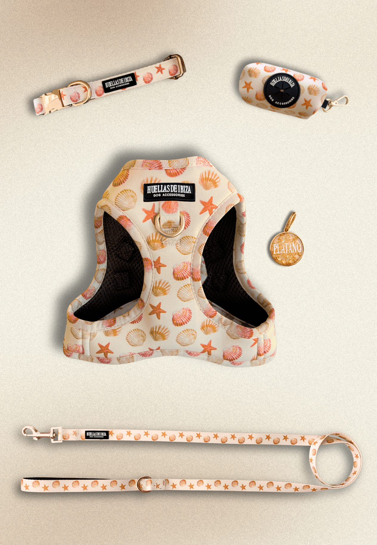 Pack Dogfluencer - Arnés body Premium "Arena y Sal" + Joya Identificativa - Huellas de Ibiza