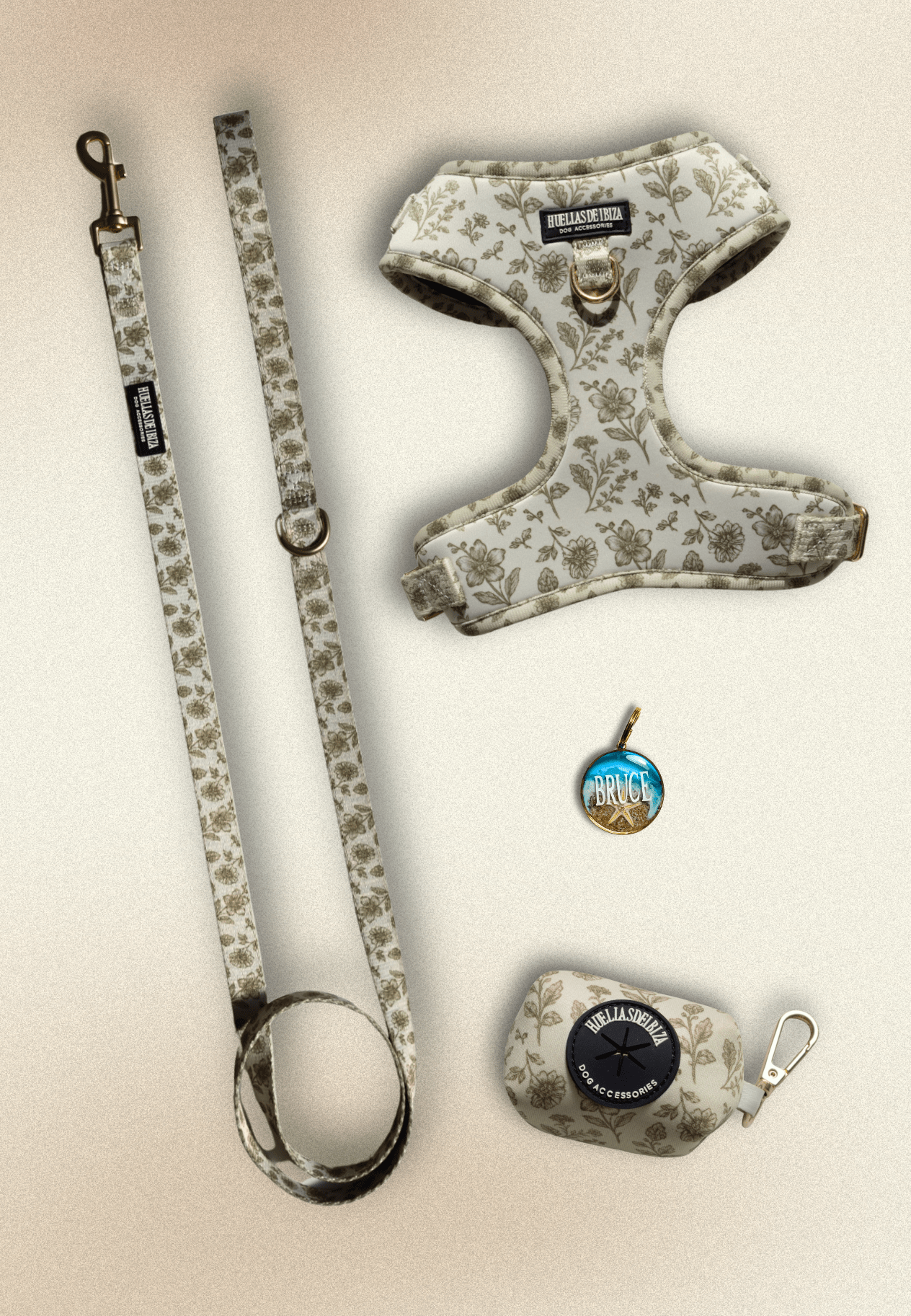 Pack Dogmodel - Arnés ajustable Premium "Boho Chic Ibiza" + Joya Identificativa - Huellas de Ibiza