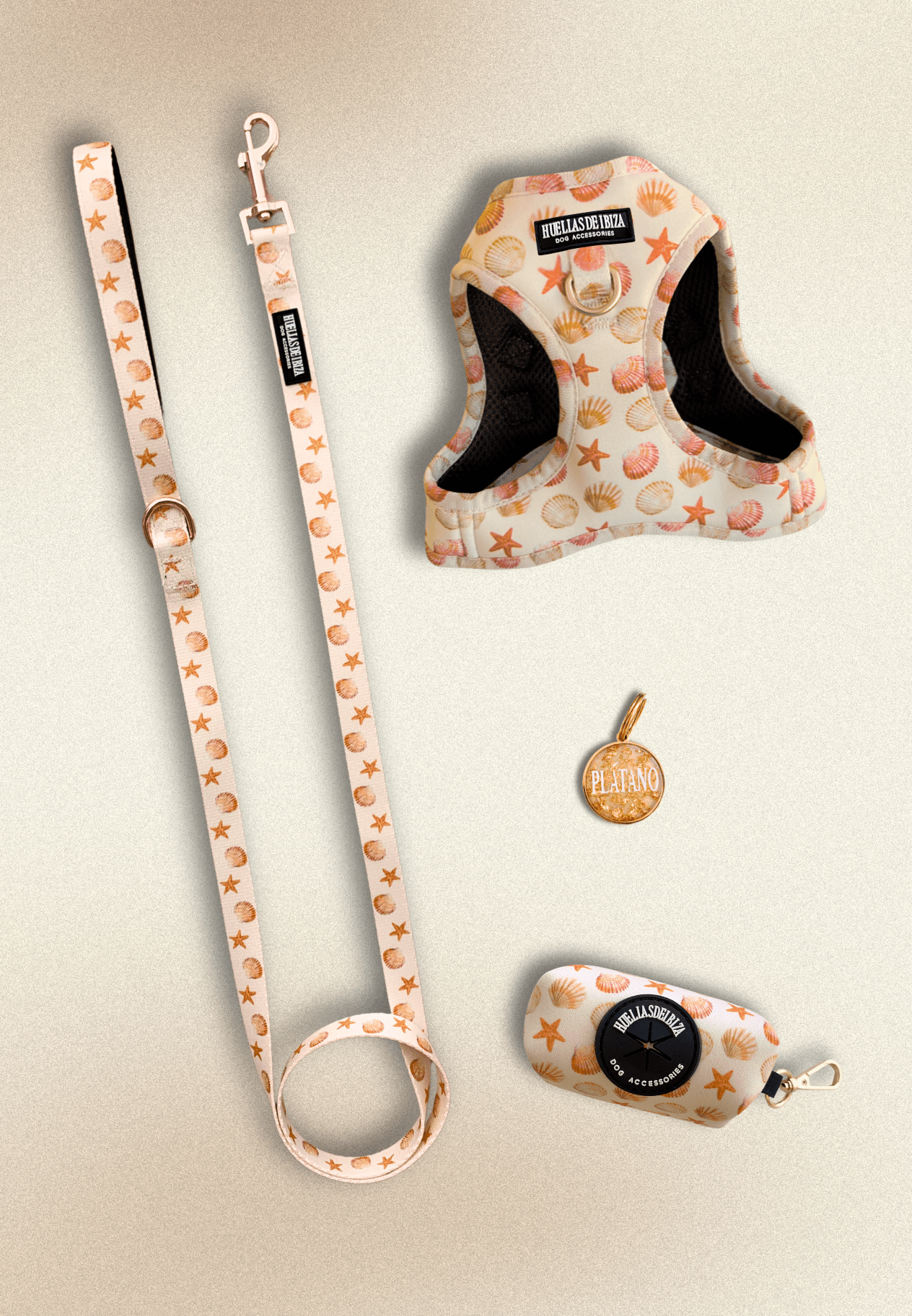 Pack Dogmodel - Arnés body Premium "Arena y Sal" + Joya Identificativa - Huellas de Ibiza