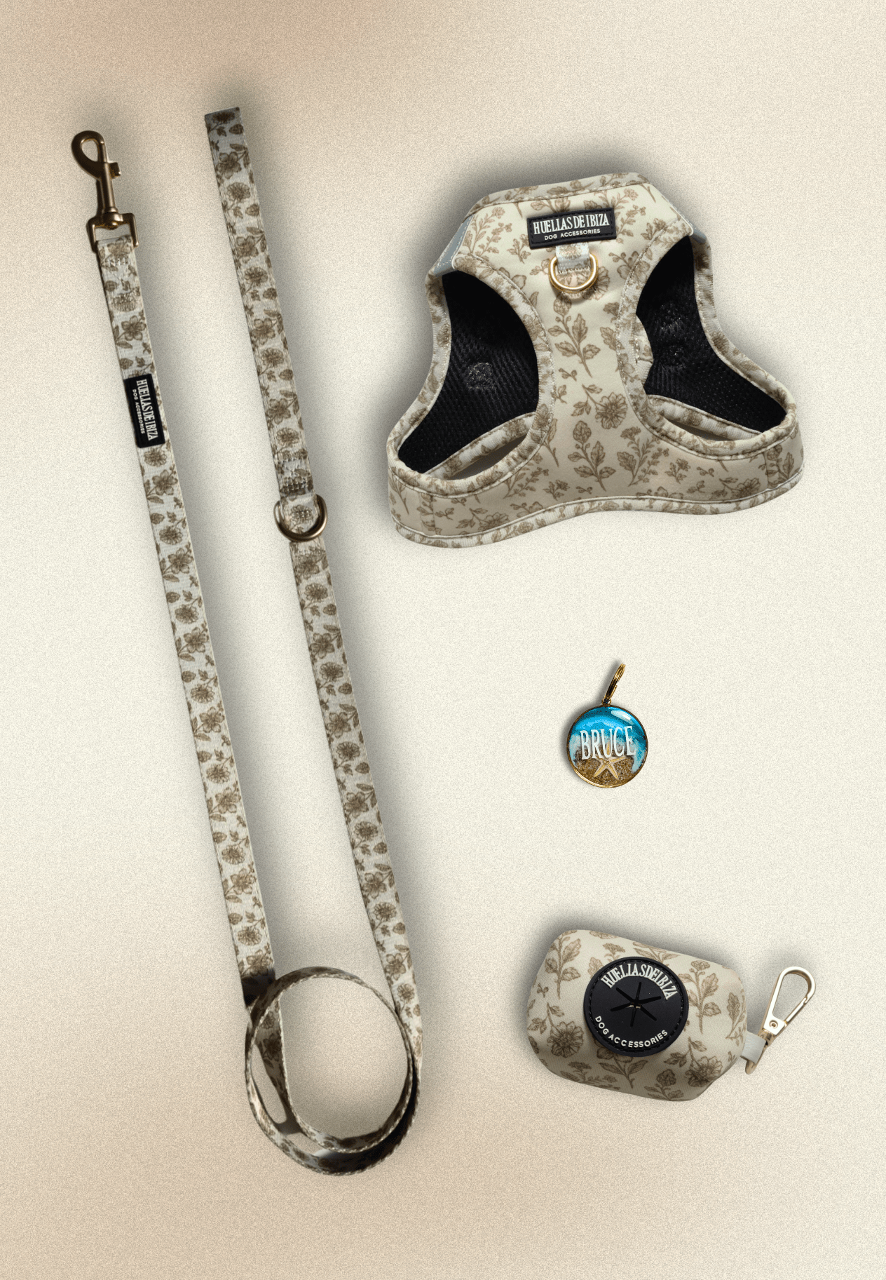 Pack Dogmodel - Arnés body Premium "Boho Chic Ibiza" + Joya Identificativa - Huellas de Ibiza
