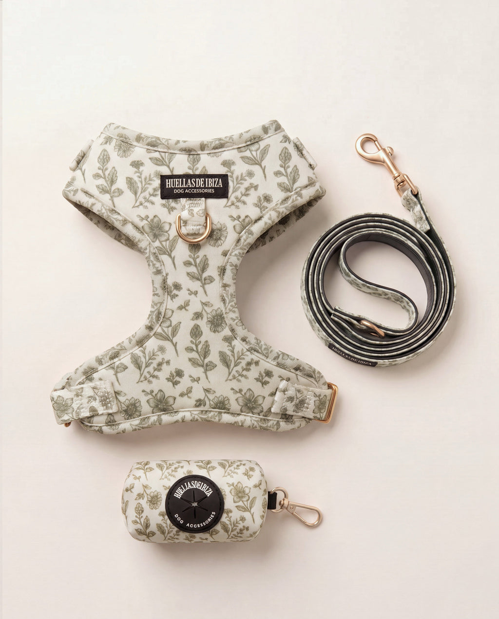 Set de paseo "Boho Chic Ibiza" - Arnés ajustable premium - Huellas de Ibiza