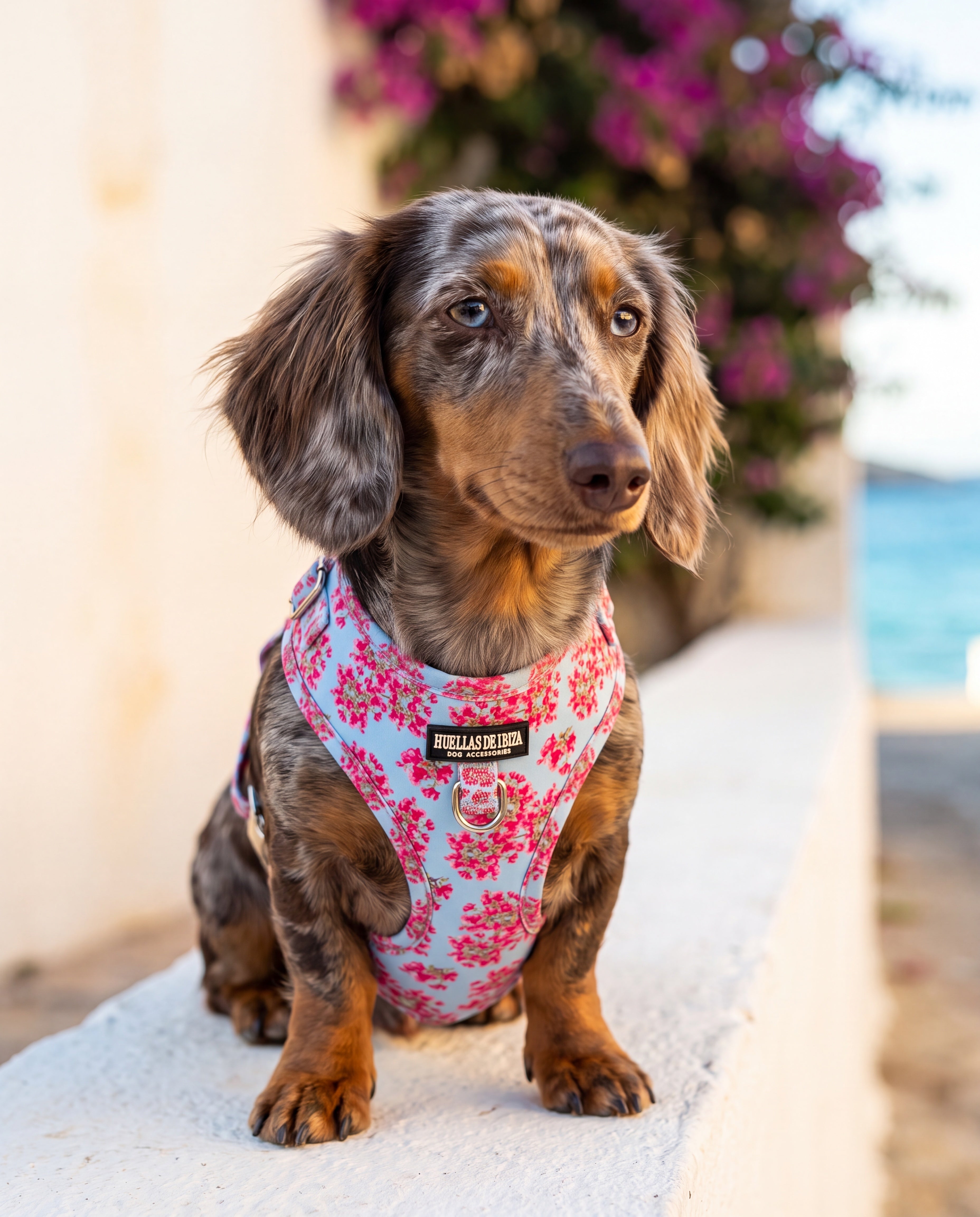 Set de paseo "Buganvillas de Ibiza" - Arnés ajustable premium - Huellas de Ibiza