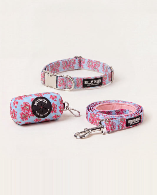 Set de paseo "Buganvillas de Ibiza" - Collar ajustable premium - Huellas de Ibiza